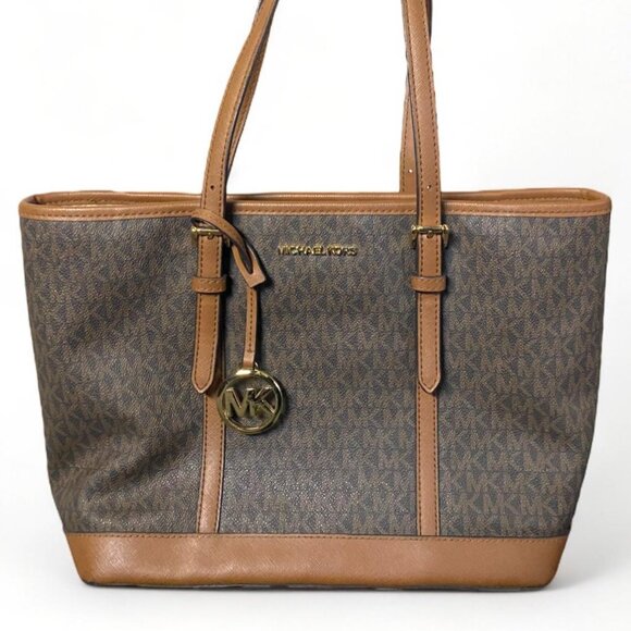 Michael Kors Handbags - MICHAEL KORS -Leather Med Shoulder Handbag Tote Bag Brown MK Signature Purse